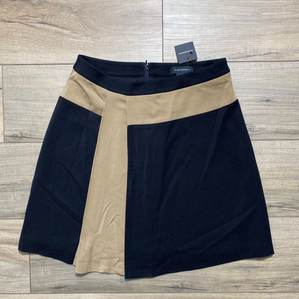 Club Monaco Womens Wool Blend Color Block Mini Skirt Size 4 Black Tan